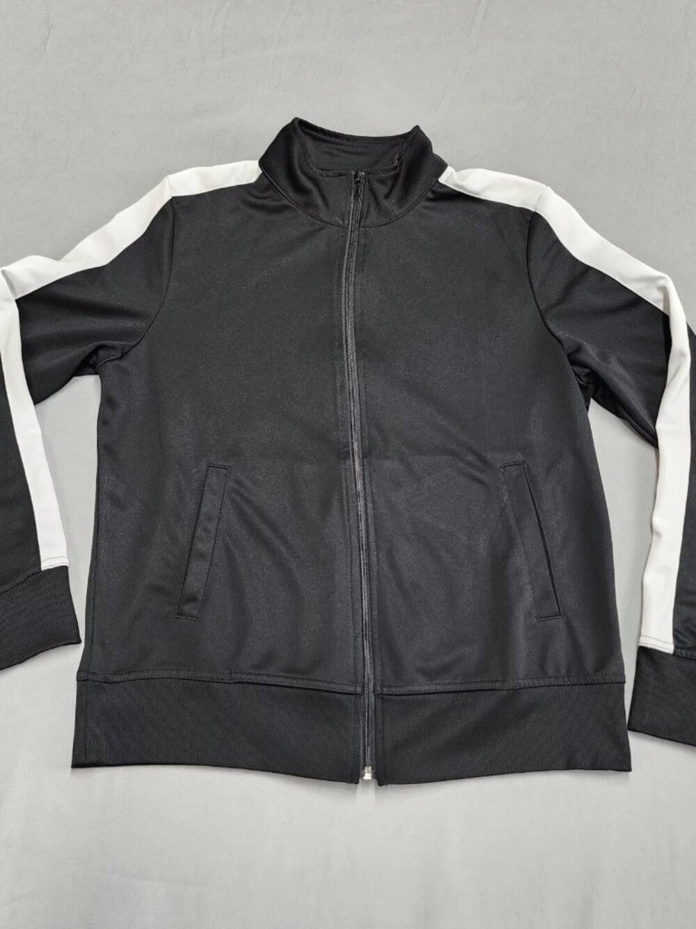 ID Ideology Womens Track Jacket Size M Black White Stripe Full Zip Athletic